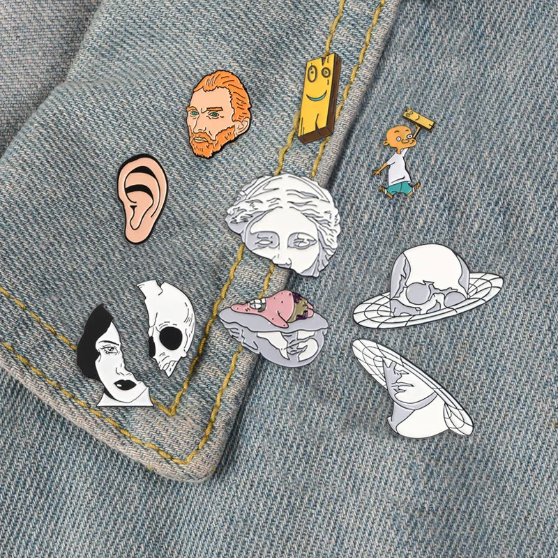 Wholesale Enamel Pin Van Gogh Plank Ed Edd Eddy Punk Women Face Brooches Starfish Sculpture Lapel Pins Jewelry Gift for Friend