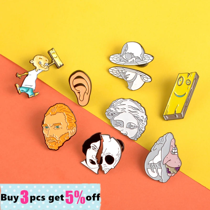 Wholesale Enamel Pin Van Gogh Plank Ed Edd Eddy Punk Women Face Brooches Starfish Sculpture Lapel Pins Jewelry Gift for Friend