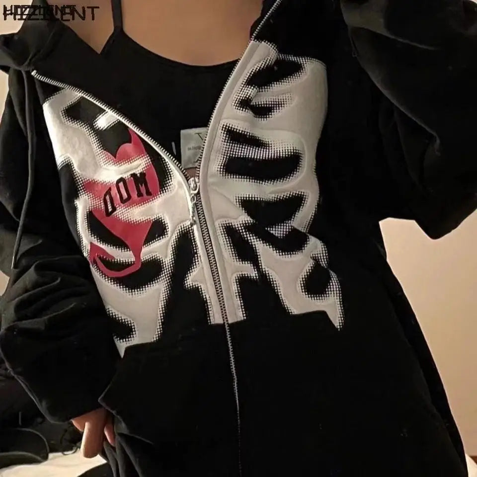 Skeleton Print Bones Zip Hoodie