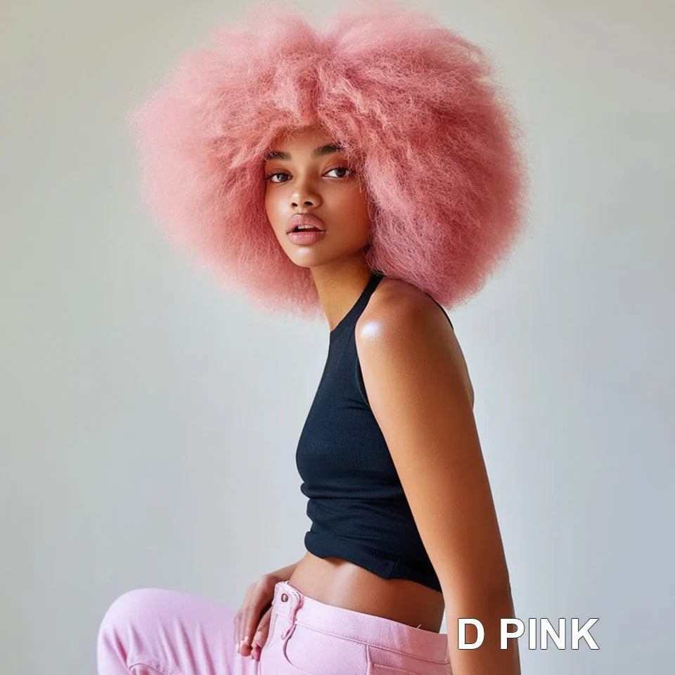 Pale Pink Afro Wigs Premium Synthetic Afro Wig Short Curly