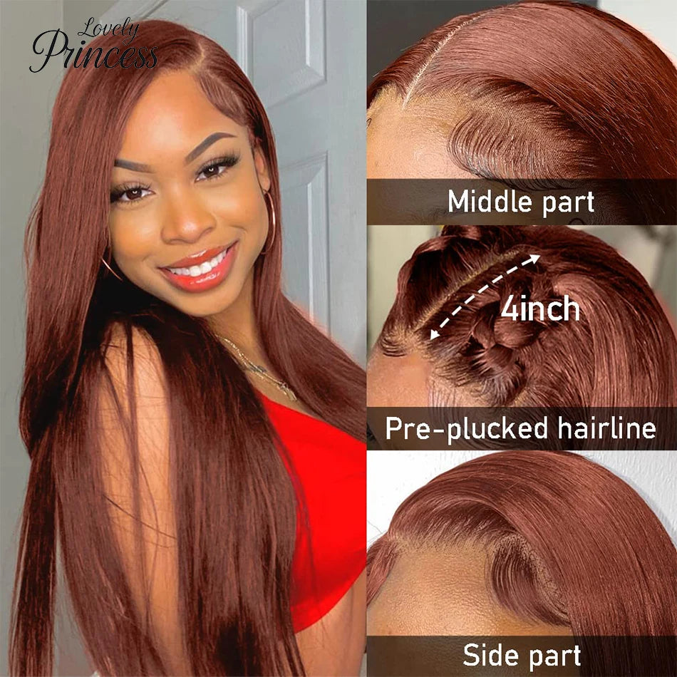 Reddish Brown Bone Straight Lace Front Human Hair Wig Brazilian