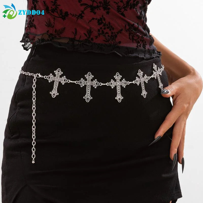 ●Gothic Cross Adjustable Y2K Belt Silver
