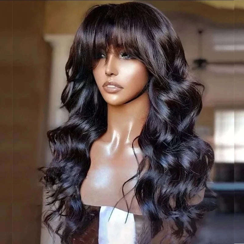 Peruvian Human Hair Wig With Bangs
