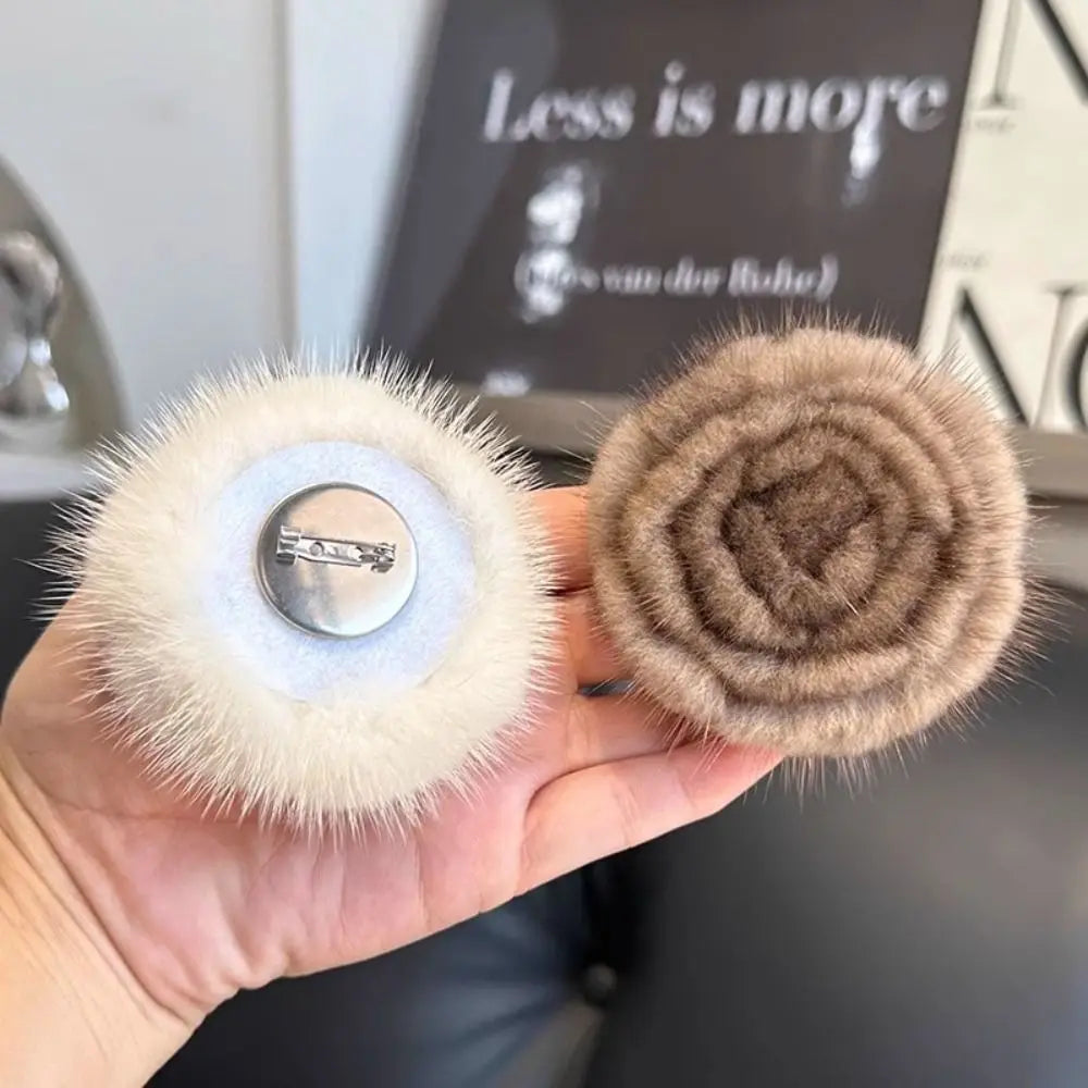 Women's Scarf Decorative Real Mink Fur Brooch Clothes Accessories High-end Flower Brooch Sweater Pin