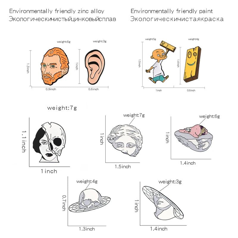 Wholesale Enamel Pin Van Gogh Plank Ed Edd Eddy Punk Women Face Brooches Starfish Sculpture Lapel Pins Jewelry Gift for Friend