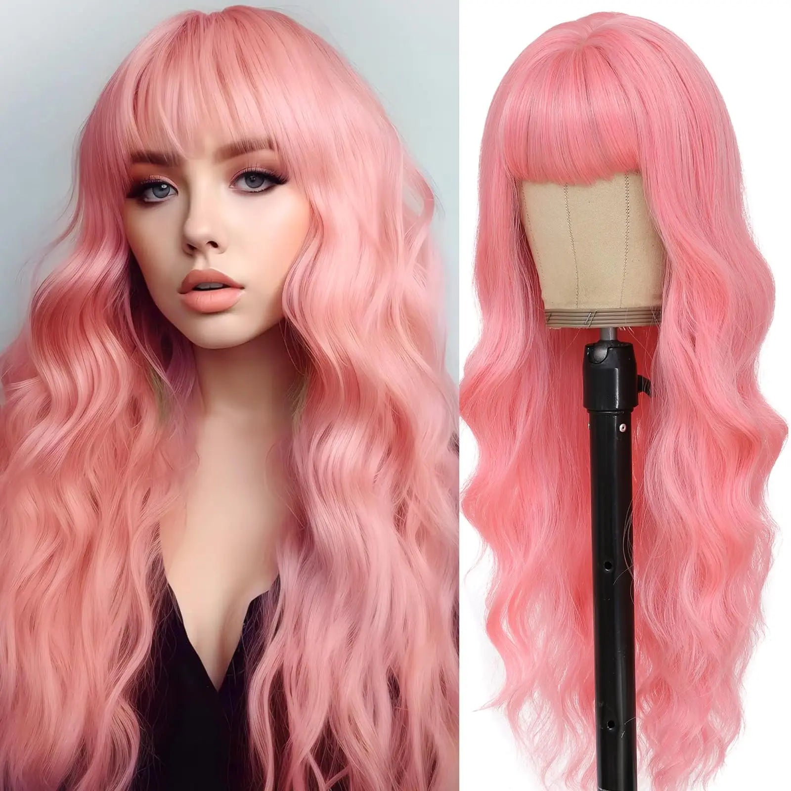 Orange synthetic wig with big waves for party,