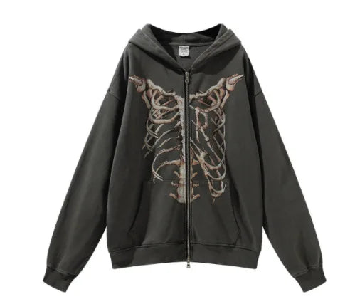 Skeleton Print Bones Zip Hoodie