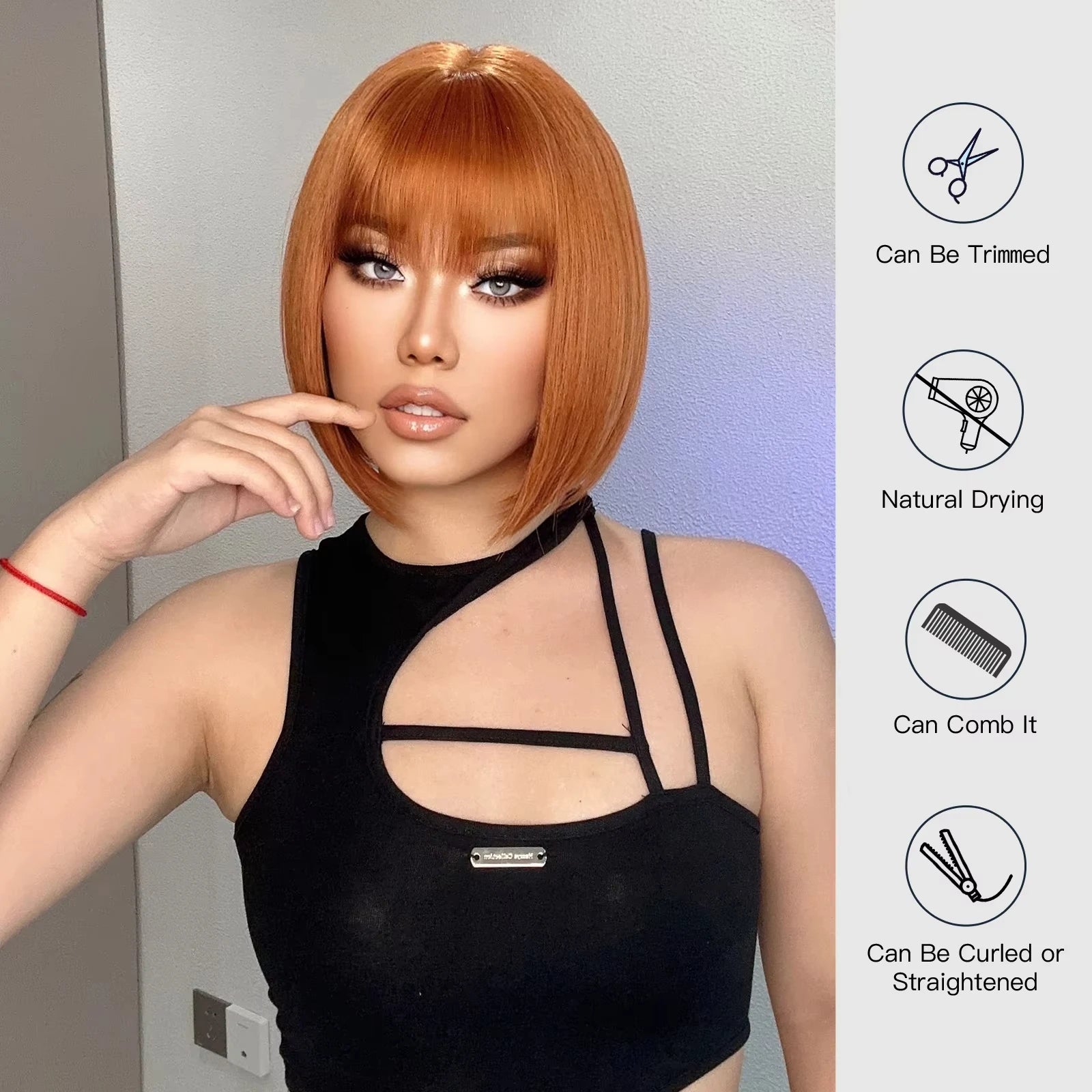 Orange bob hairstyle synthetic wig