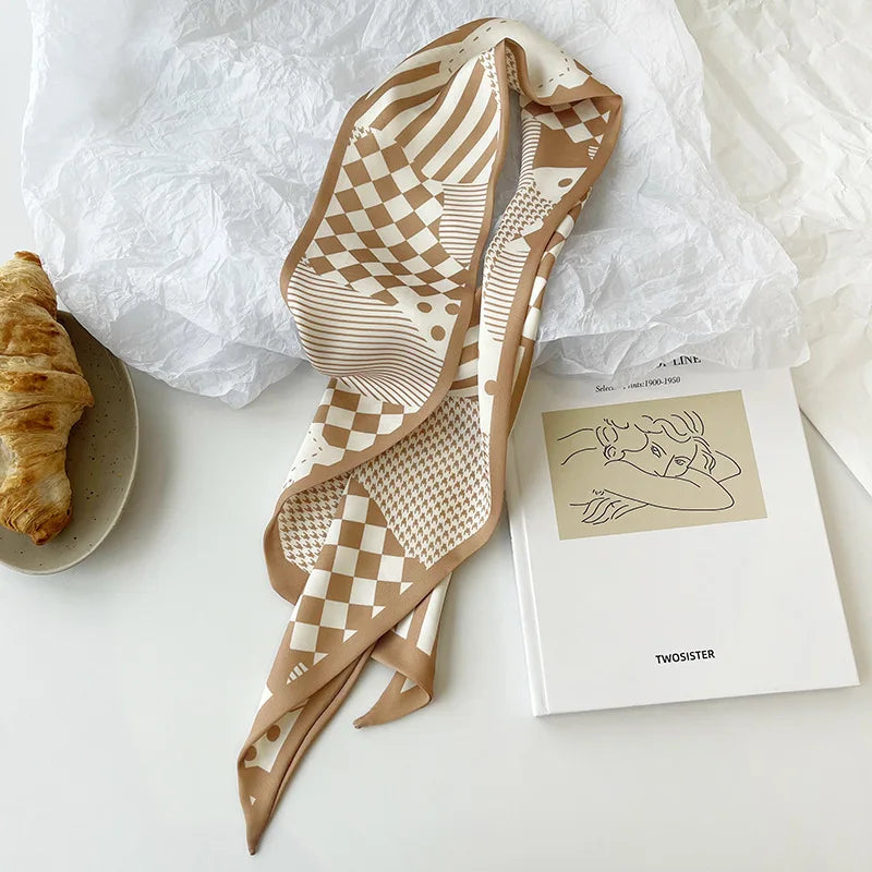 Fashion Printing Silk Hair Scarf for Women Chiffon Long Ribbon Ponytail Ties Headbands Hair Accessories