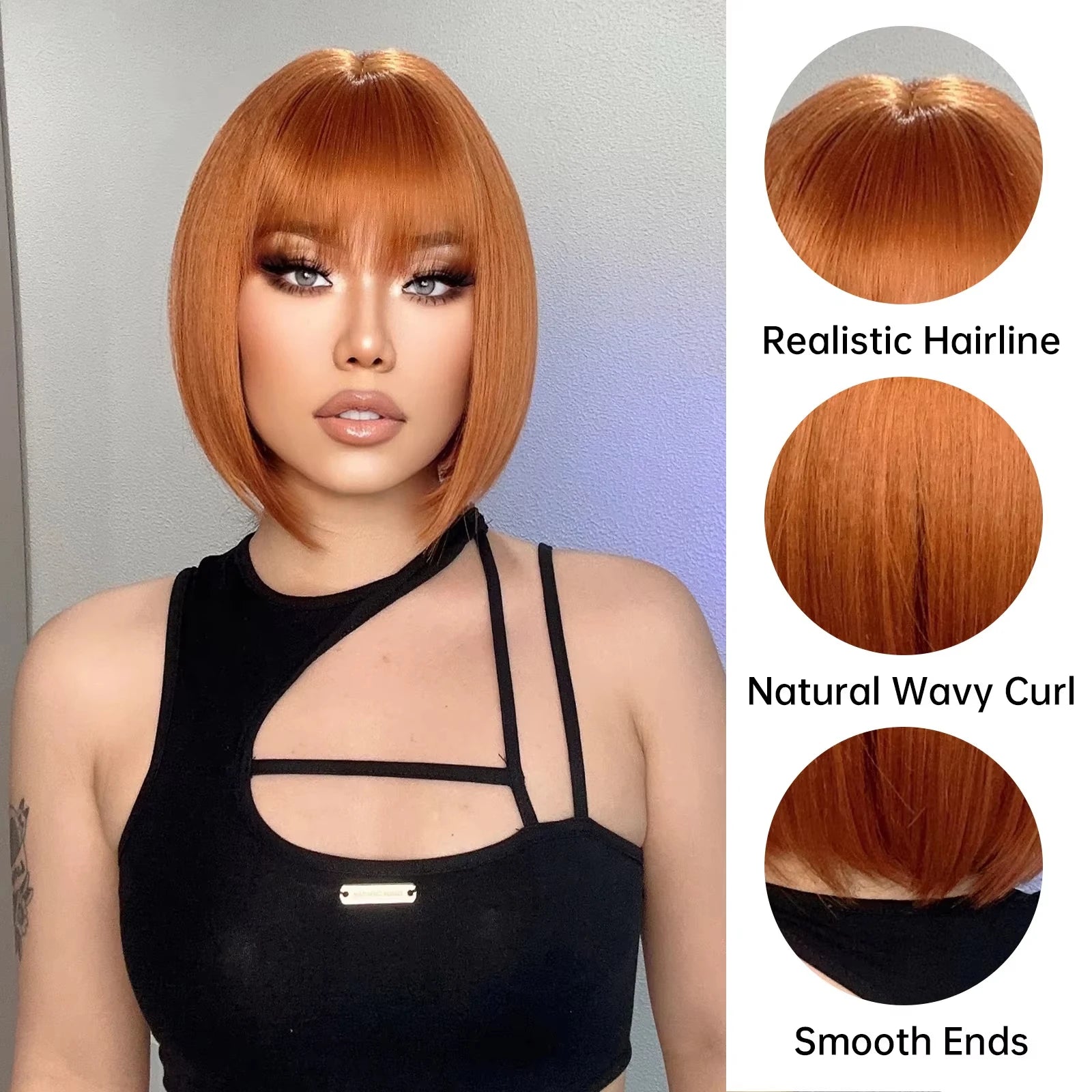 Orange bob hairstyle synthetic wig
