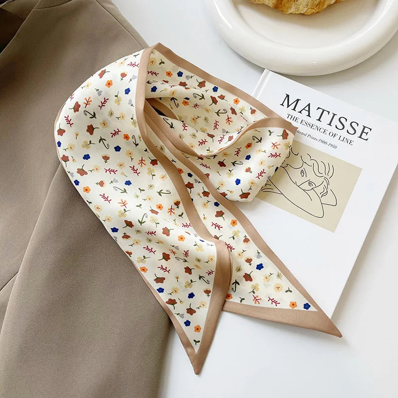 Fashion Printing Silk Hair Scarf for Women Chiffon Long Ribbon Ponytail Ties Headbands Hair Accessories