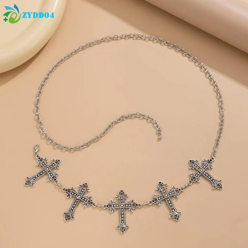 ●Gothic Cross Adjustable Y2K Belt Silver