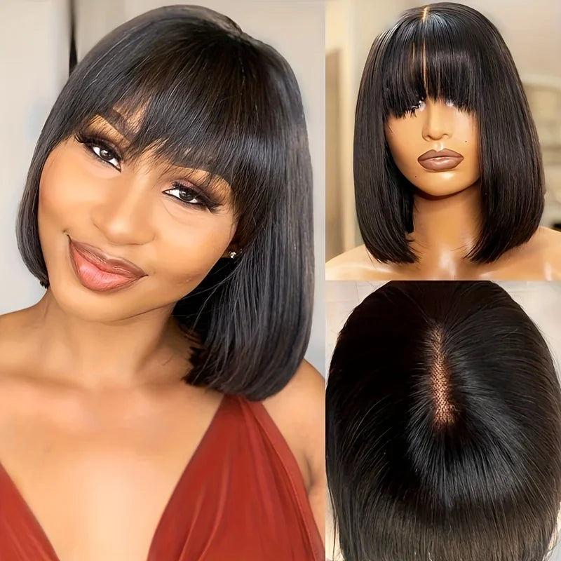 Bone Straight Short Bob Wig With Bangs Brazilian