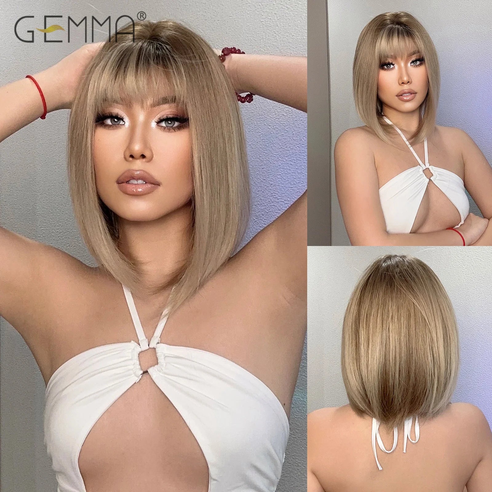 GEMMA Short Black Bobo Wig Synthetic Middle Part Short Wigs