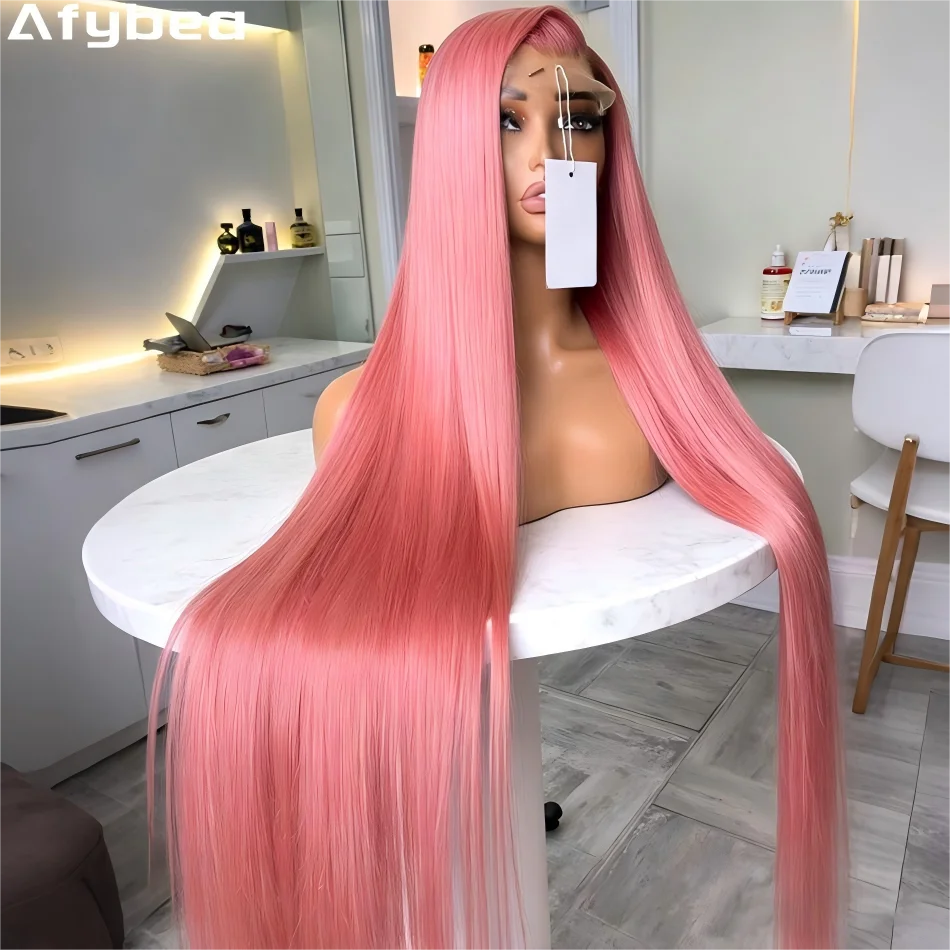 Colored Pink Human Hair Wigs Straight Lace Front Wigs
