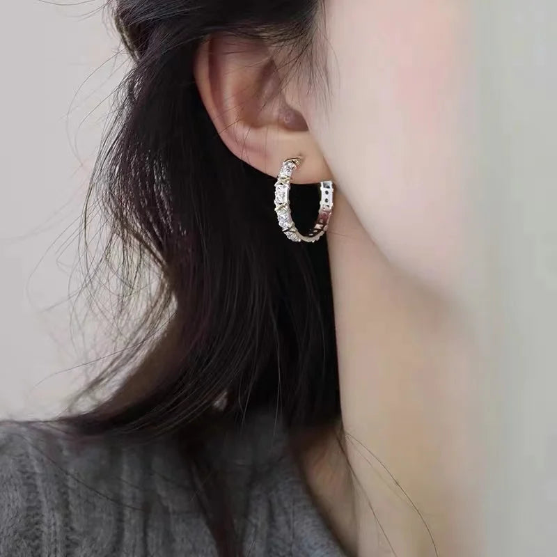 Design Girl's Jewelry Luxurious Accessories For Women‘s 2024 Fashionable Gold and Silver Color Inlay With Zircon Metal Earrings