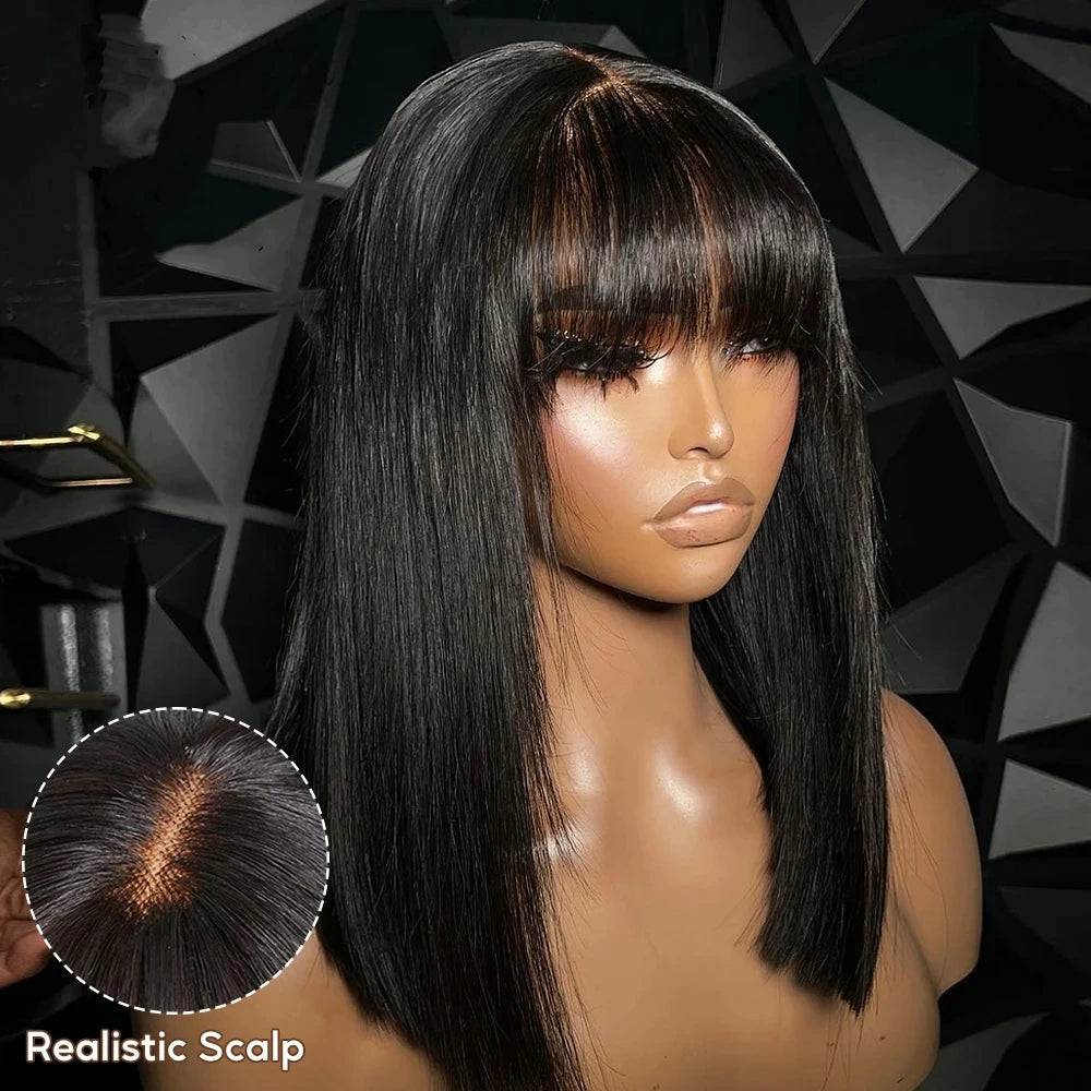 Bone Straight Short Bob Wig With Bangs Brazilian