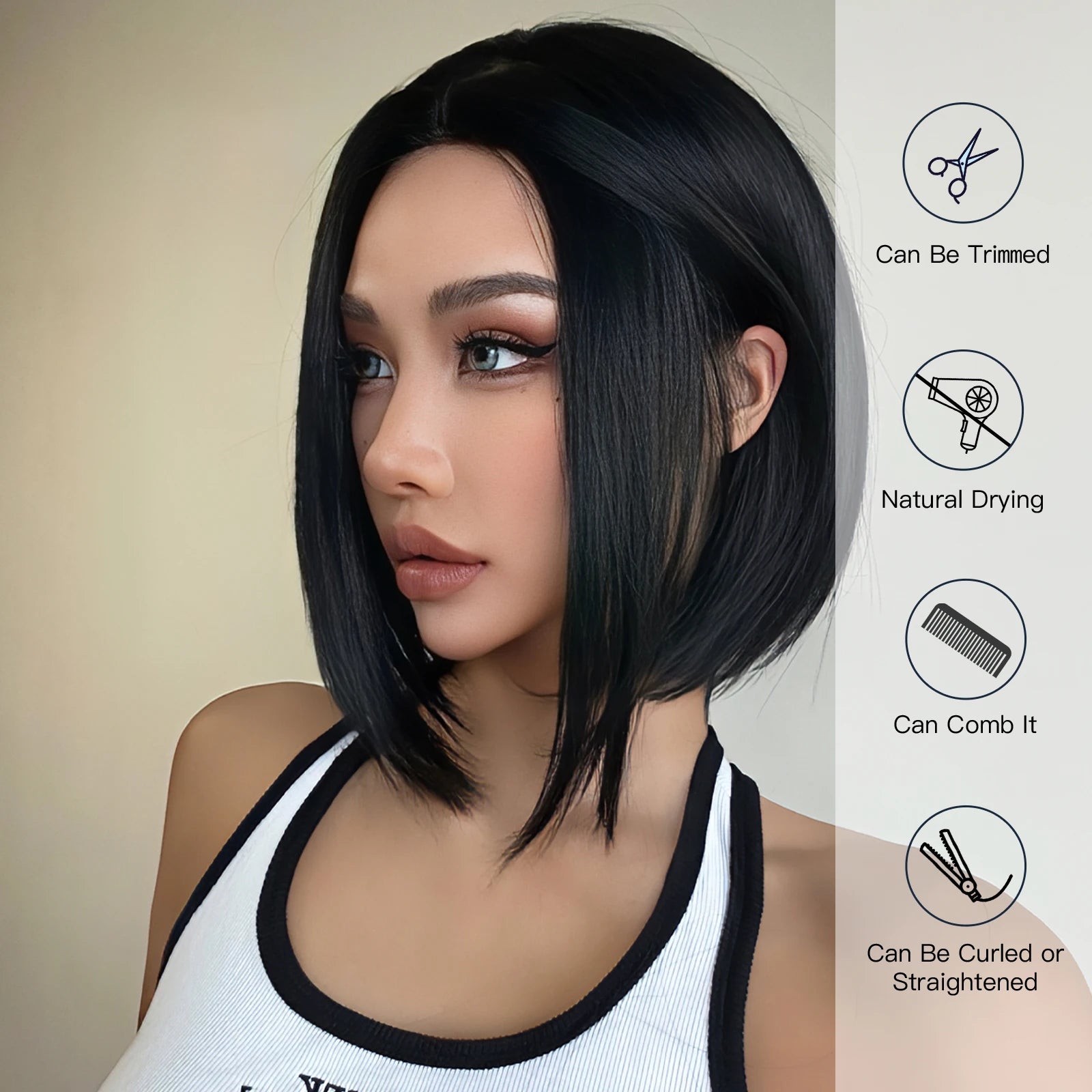 GEMMA Short Black Bobo Wig Synthetic Middle Part Short Wigs