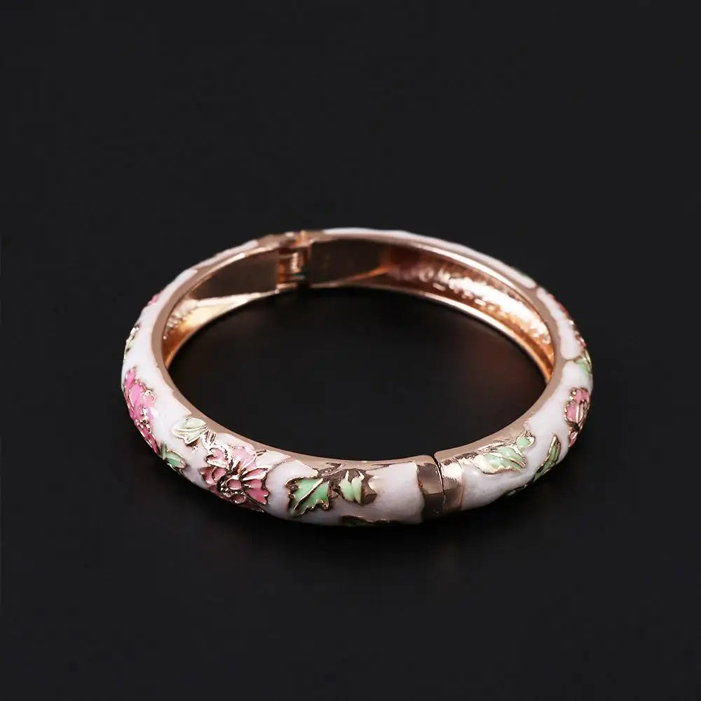 Fashion Ethnic Cloisonne Enamel Gifts For Women Girl Handicraft Peony Accessories Jewelry Bracelet Bangles