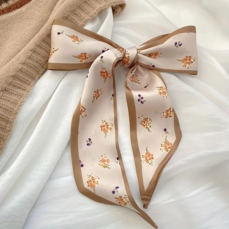 Fashion Printing Silk Hair Scarf for Women Chiffon Long Ribbon Ponytail Ties Headbands Hair Accessories