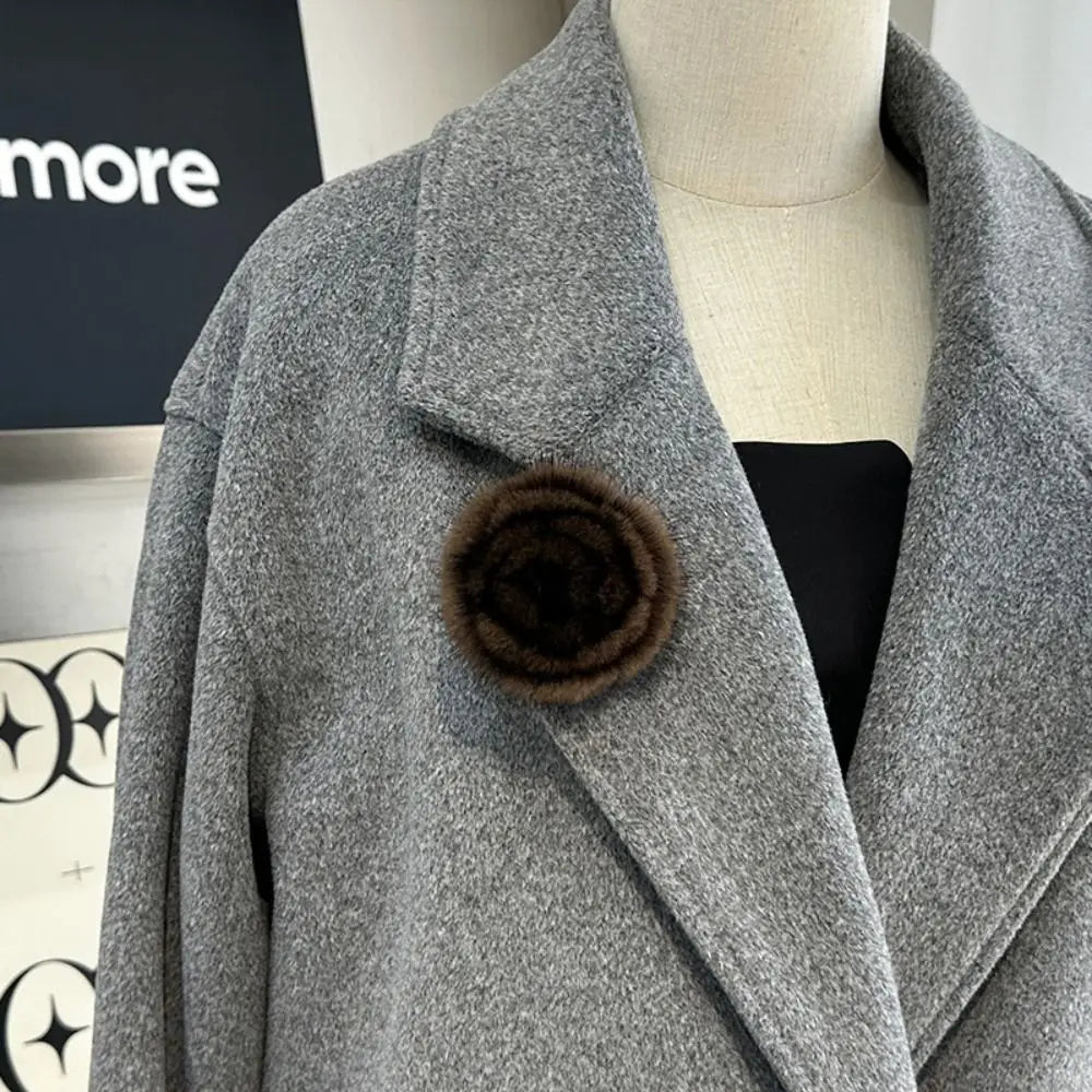 Women's Scarf Decorative Real Mink Fur Brooch Clothes Accessories High-end Flower Brooch Sweater Pin