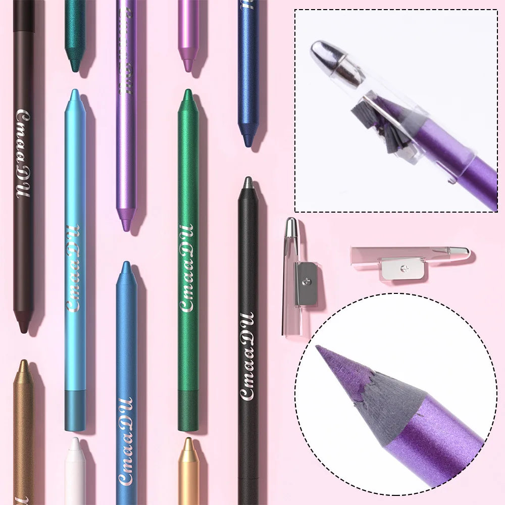 12 Colors Set Eyeshadow Eyeliner 2 In 1 Used Pen Matte Glitter Eye Shadow Stick Shine Waterproof Long Lasting Makeup Eyes