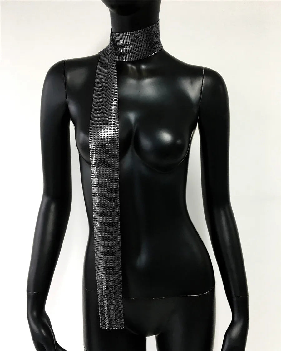 Shiny Metal Sequin Scarf Women Tassel Simple Design Patchwork Cover Up Scarf Party Night Club Chic Jewelry Accessories 2024 New