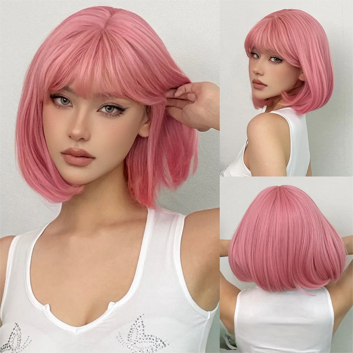 Orange synthetic wig with big waves for party,