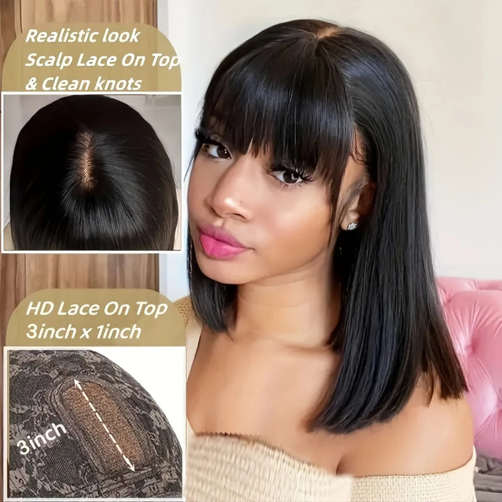 Bone Straight Short Bob Wig With Bangs Brazilian