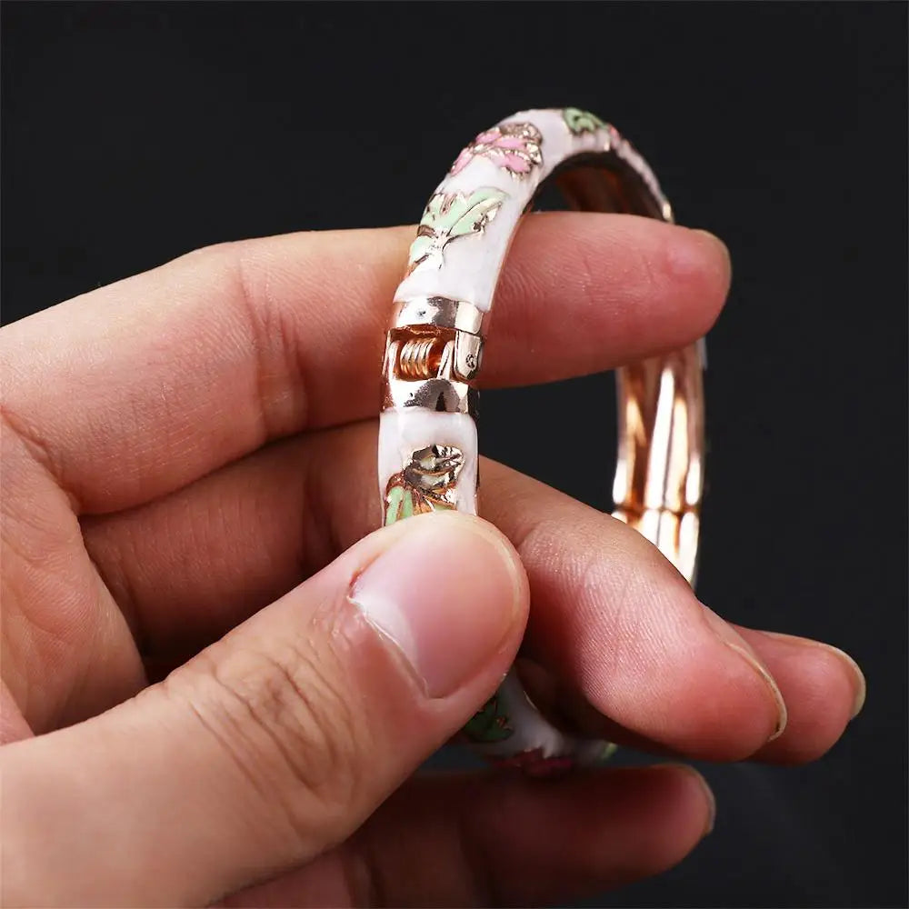 Fashion Ethnic Cloisonne Enamel Gifts For Women Girl Handicraft Peony Accessories Jewelry Bracelet Bangles