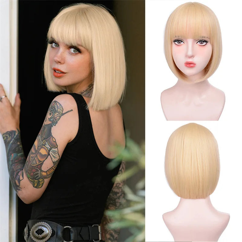 Orange bob hairstyle synthetic wig