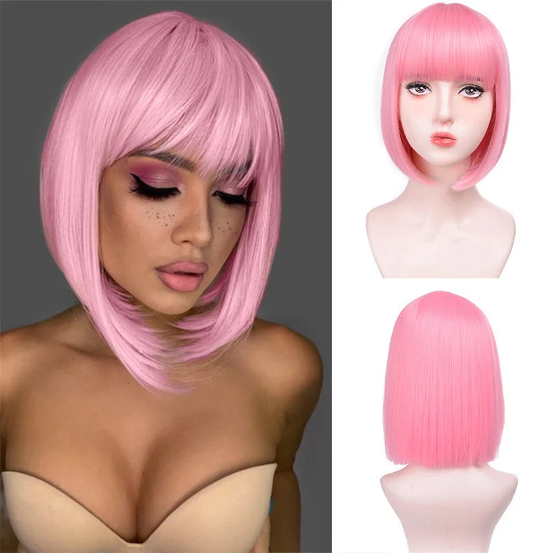 Orange bob hairstyle synthetic wig