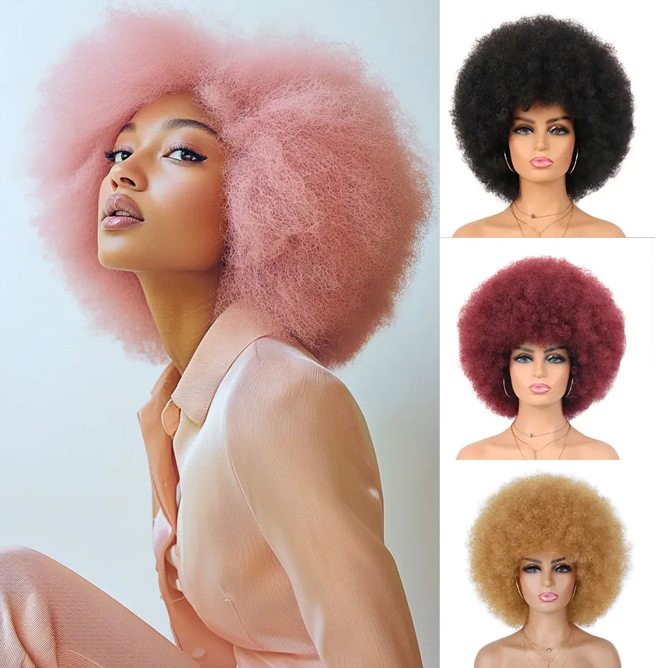 Pale Pink Afro Wigs Premium Synthetic Afro Wig Short Curly
