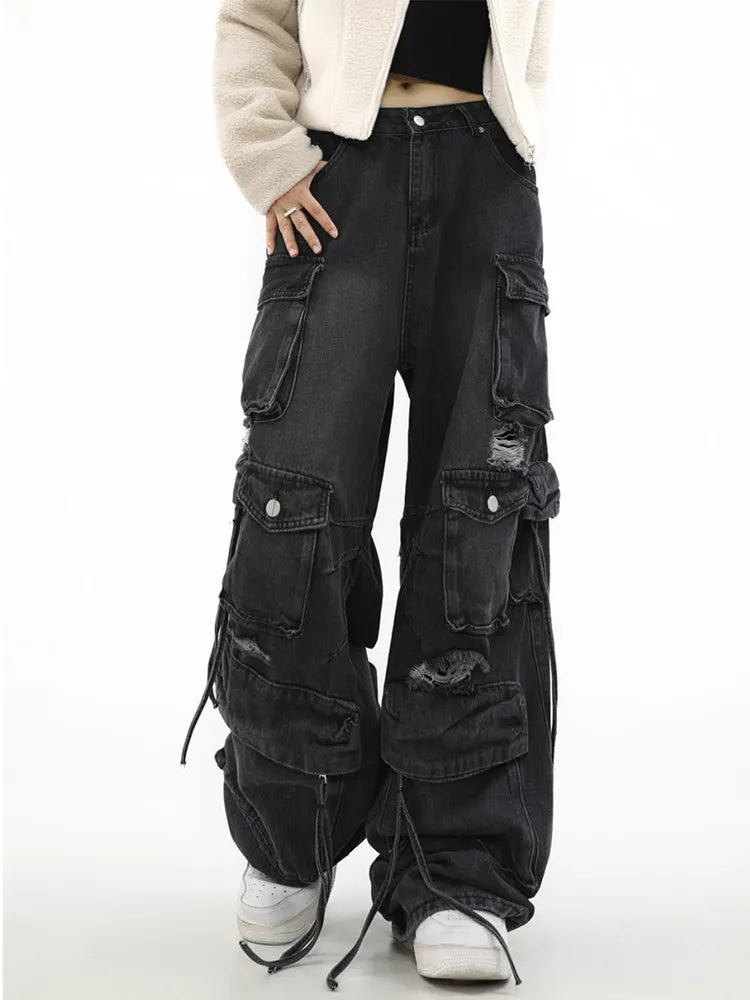 Trashy Y2K Streetwear Baggy Ripped Cargo Jeans