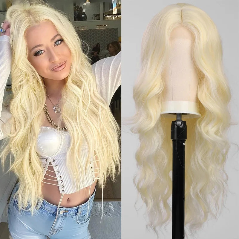 Orange synthetic wig with big waves for party,