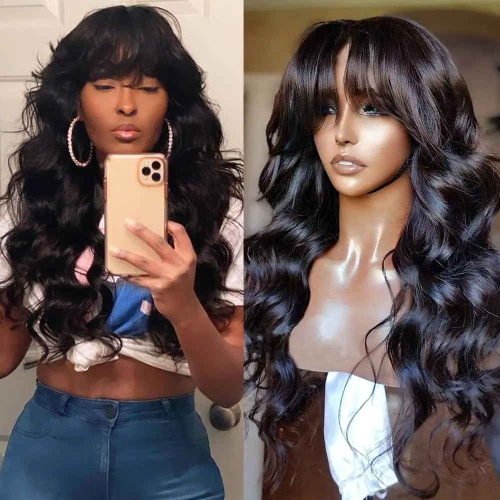 Peruvian Human Hair Wig With Bangs