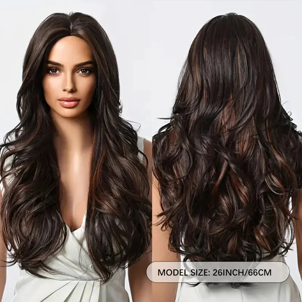 Highlight Brown Wave Curly Wigs Heat Resistant Synthetic Hair