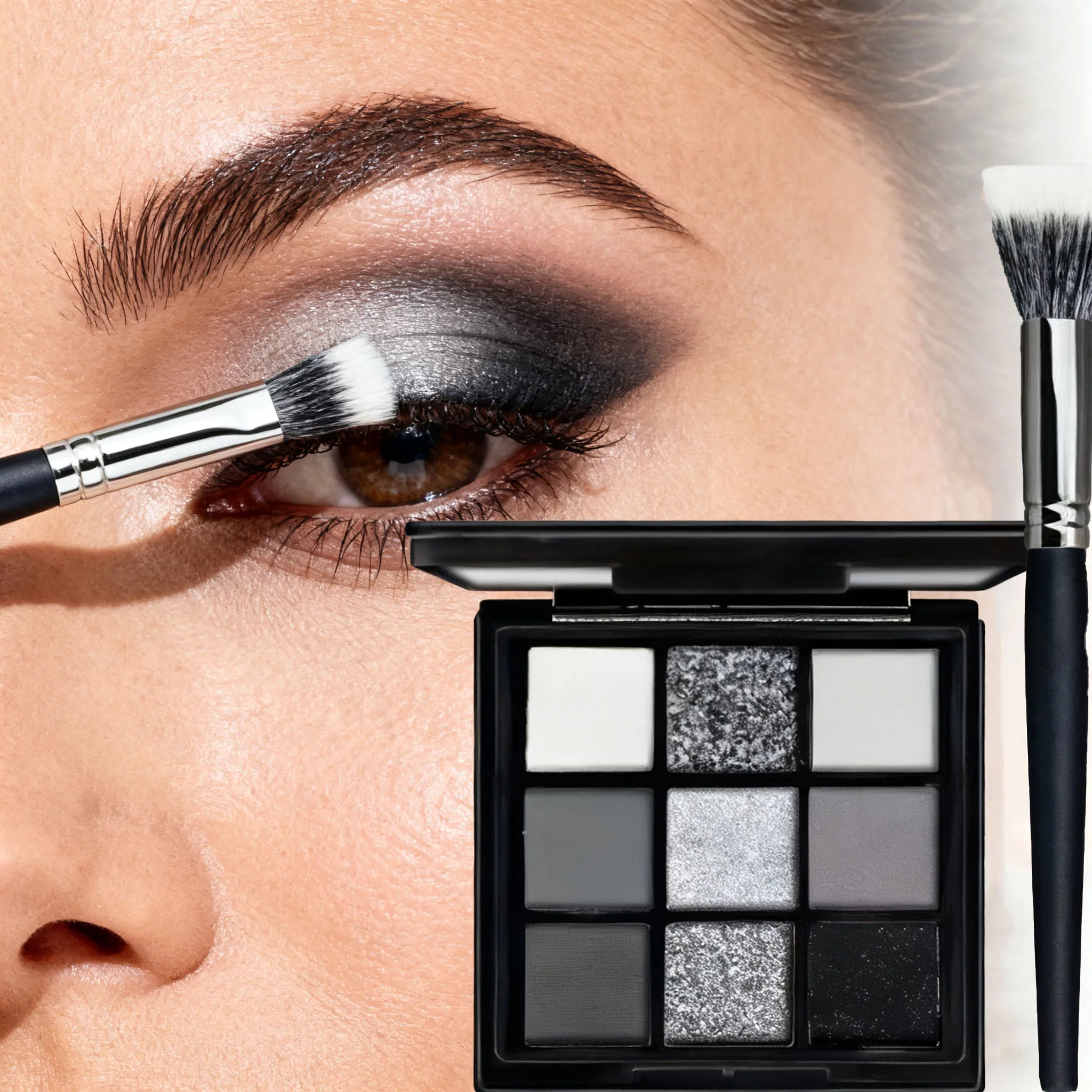 Nine-color eyeshadow palette Makeup Brush, gray-pink smoky makeup, matte pearlescent silkworm brightening makeup