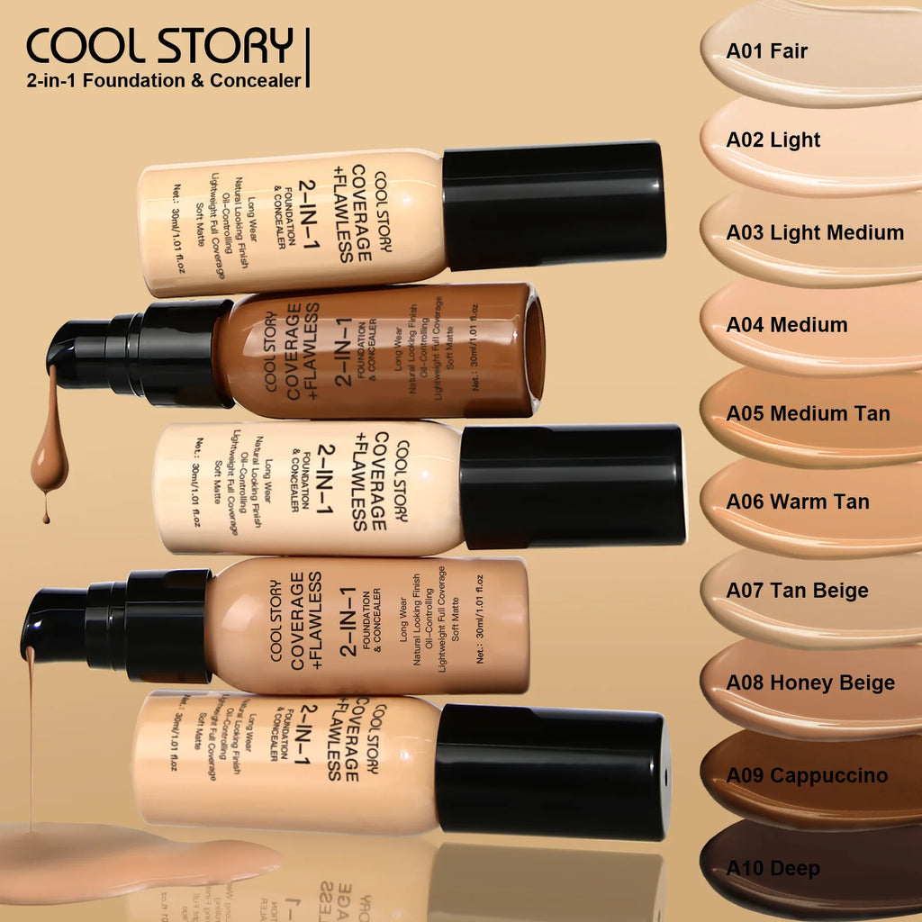 10 Shade Full Coverage Concealer Liquid Foundation makeup high coverage Base makeup  Foundation cream Natural Matte