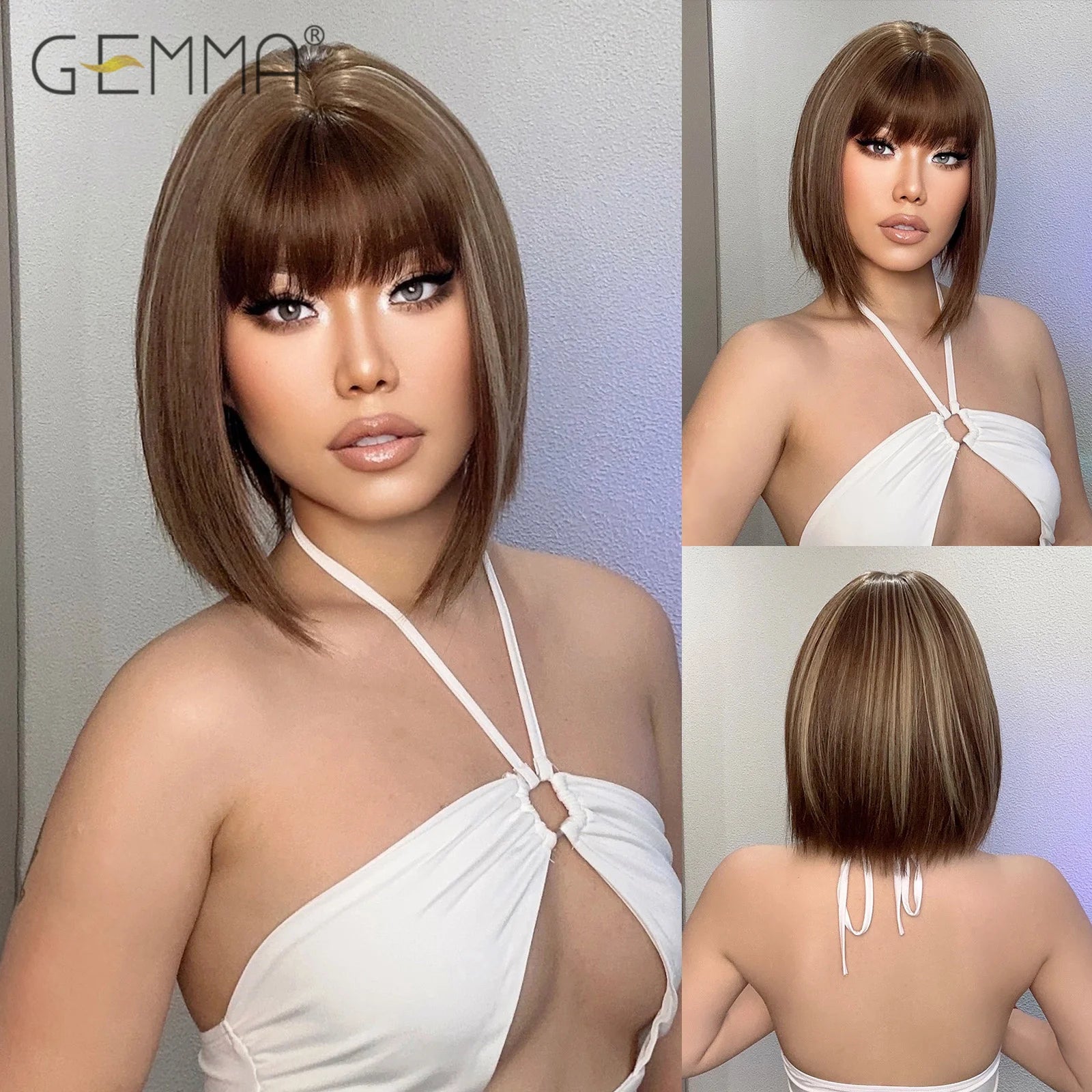 GEMMA Short Black Bobo Wig Synthetic Middle Part Short Wigs