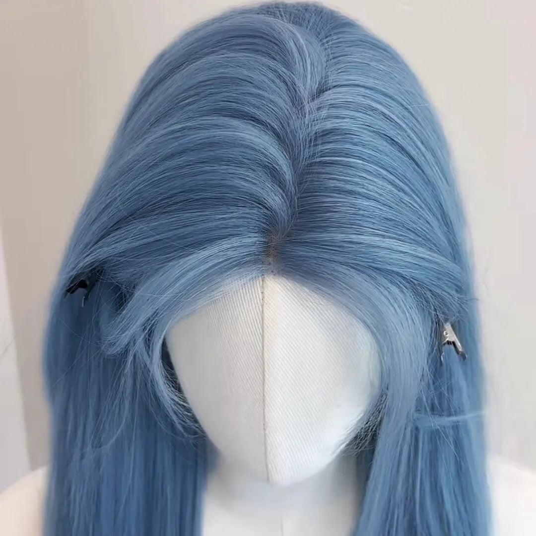 Fog Blue Medium Long Straight Hair