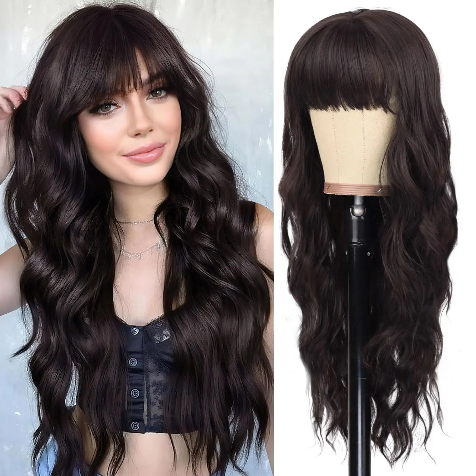 Orange synthetic wig with big waves for party,