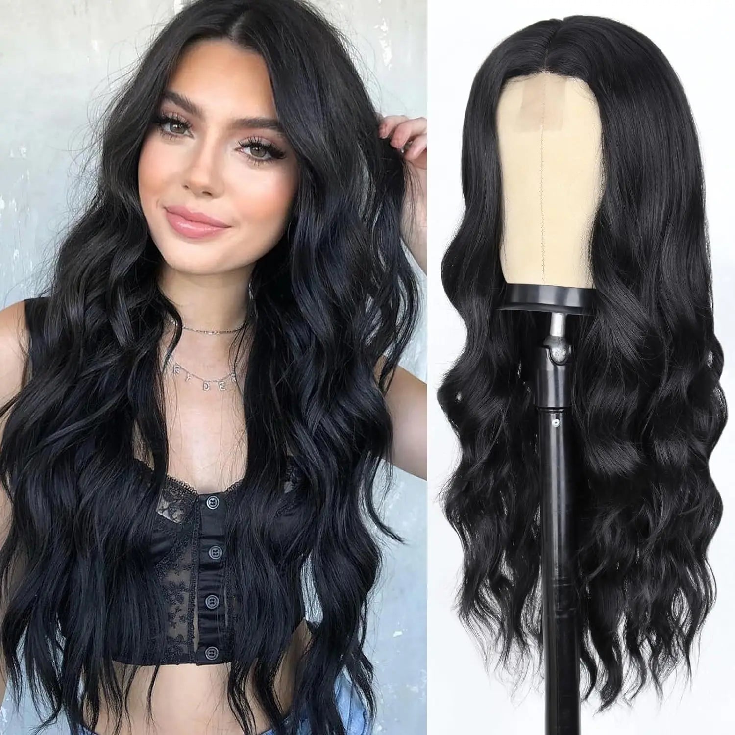 Orange synthetic wig with big waves for party,