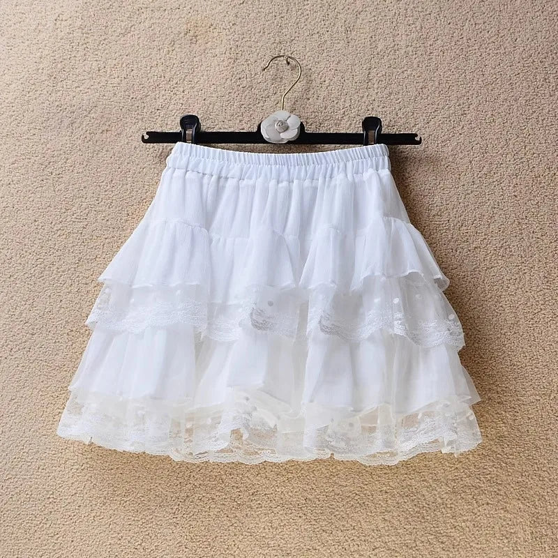 Short skirt white lace cake skirt