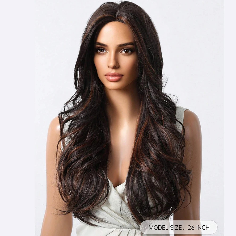 Highlight Brown Wave Curly Wigs Heat Resistant Synthetic Hair