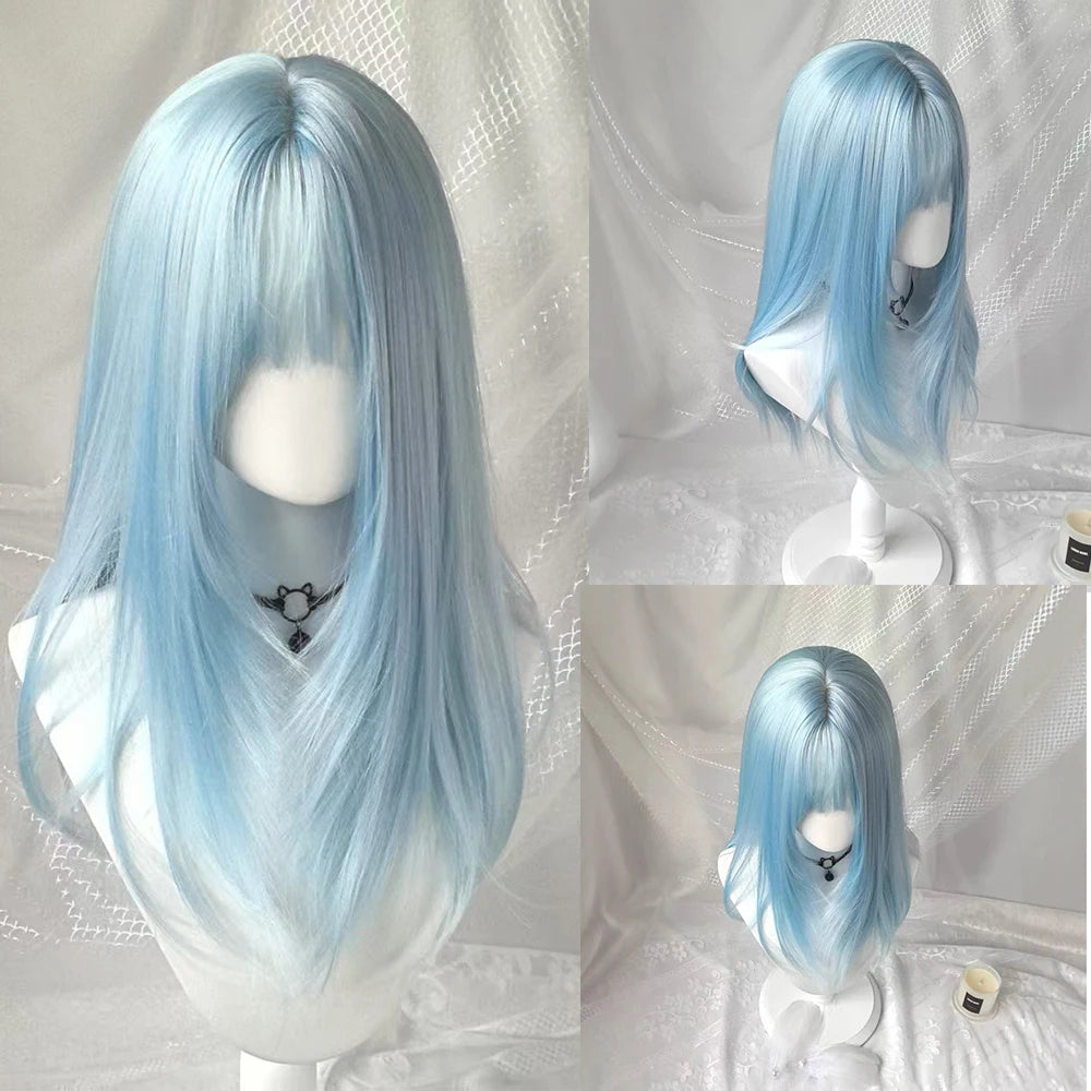Cosplay Wig with Bangs Middle Long Straight Wig Lolita