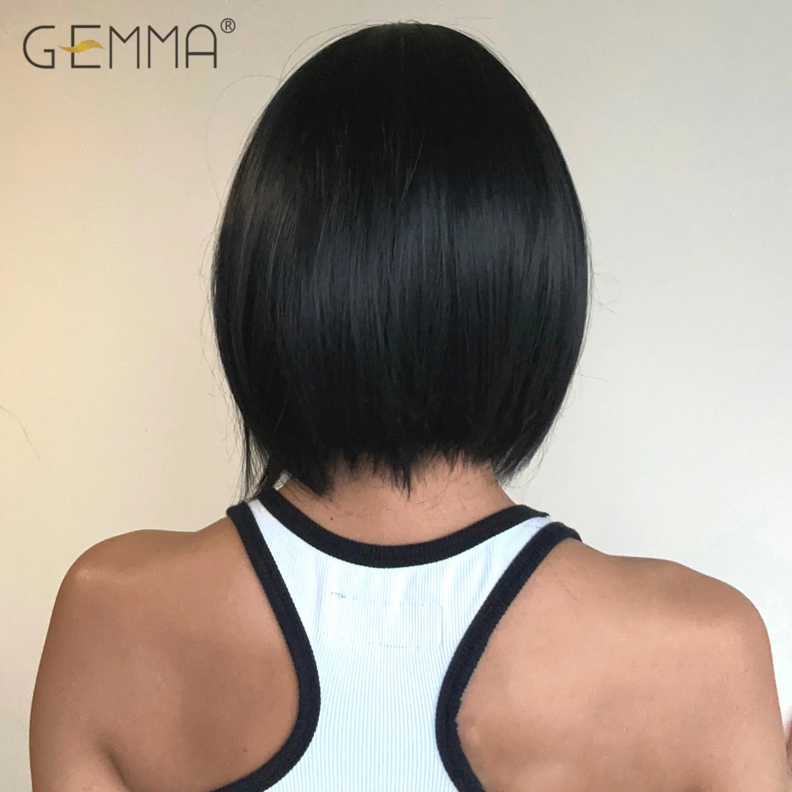 GEMMA Short Black Bobo Wig Synthetic Middle Part Short Wigs