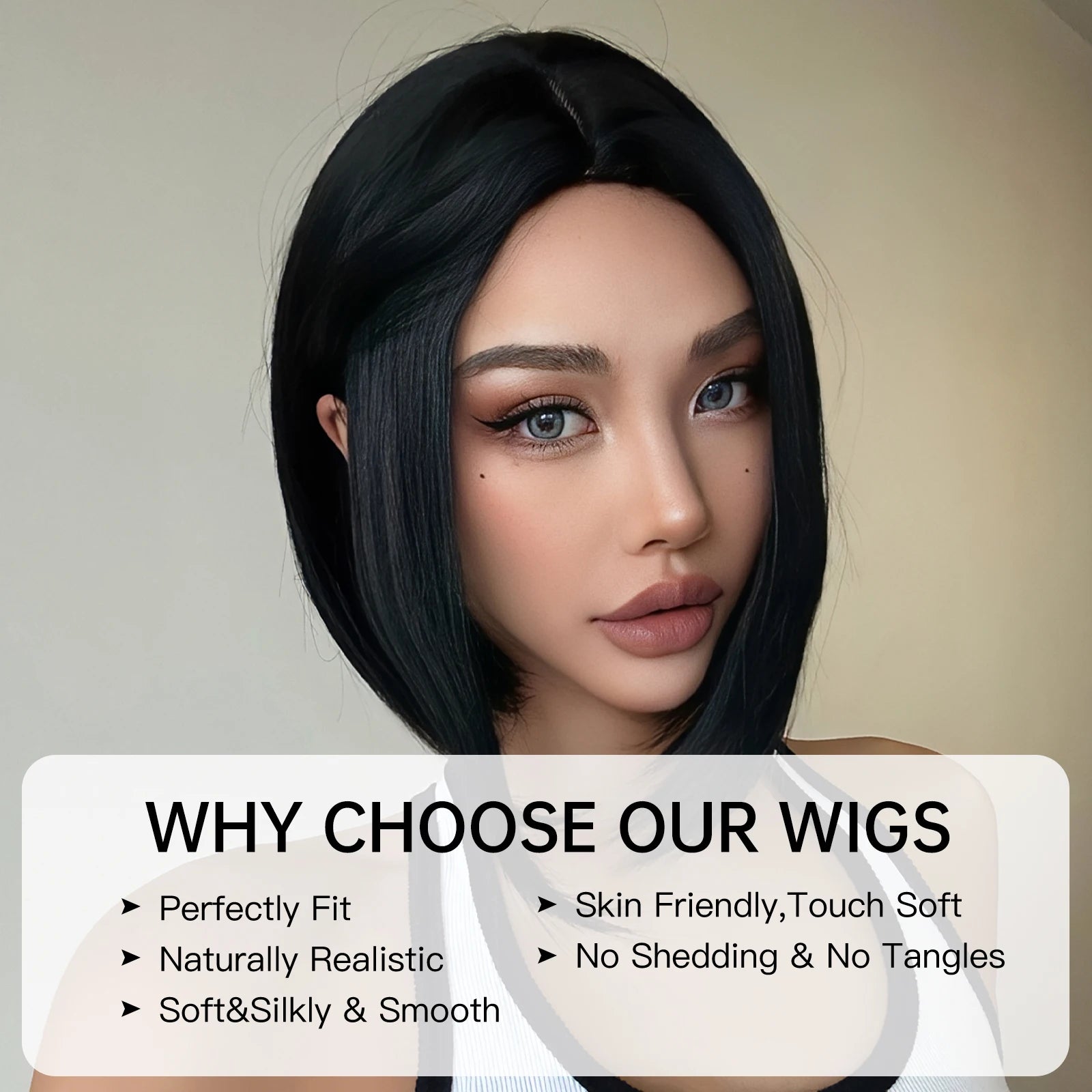 GEMMA Short Black Bobo Wig Synthetic Middle Part Short Wigs