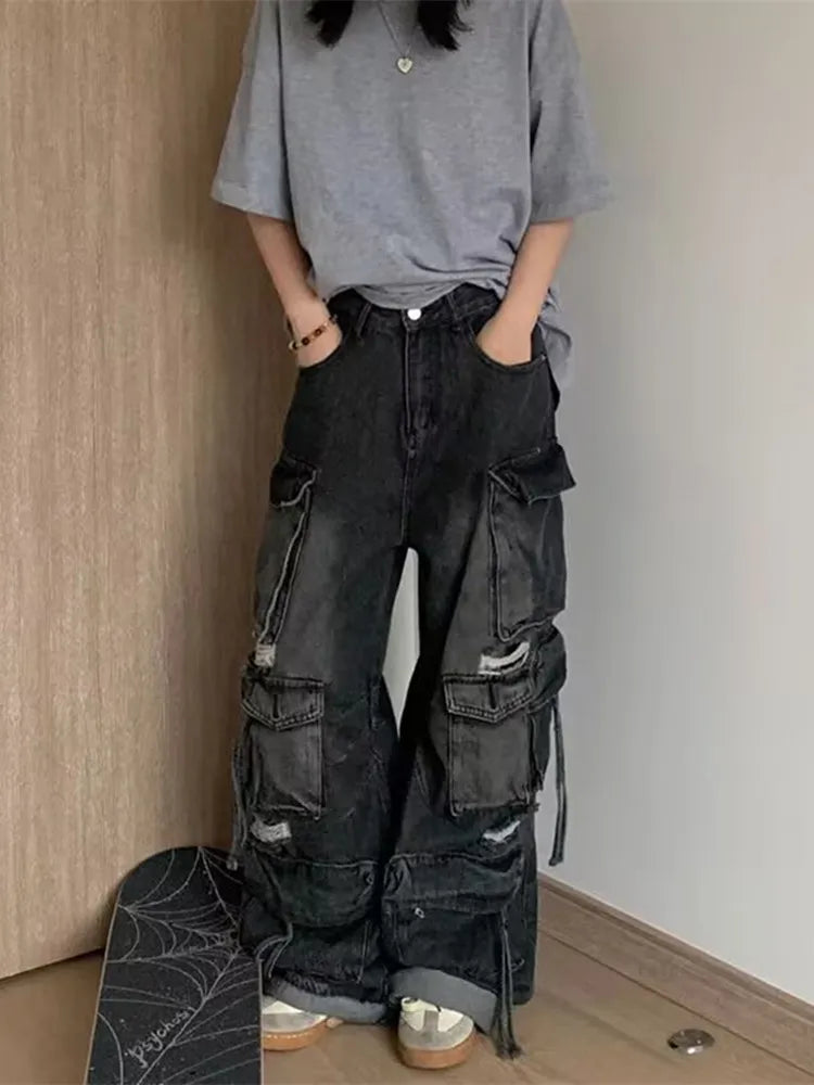 Trashy Y2K Streetwear Baggy Ripped Cargo Jeans