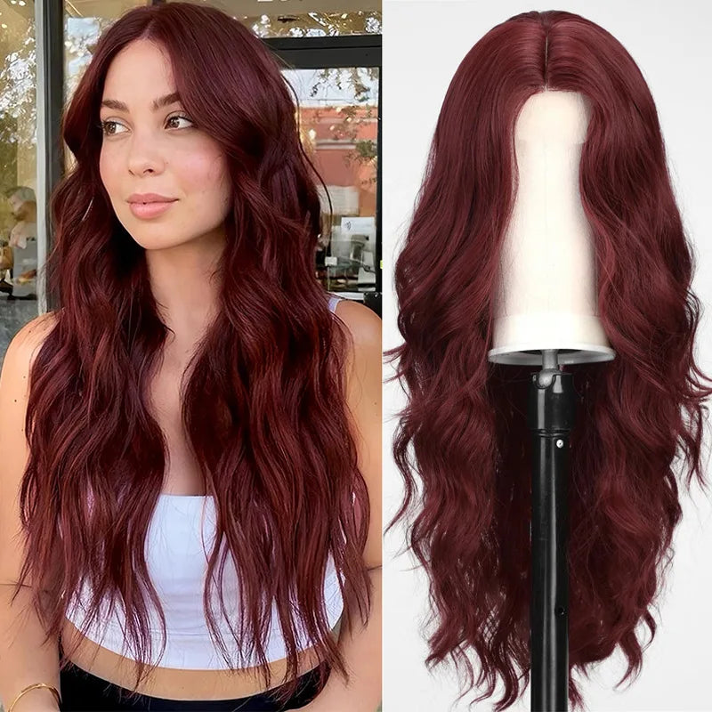 Orange synthetic wig with big waves for party,